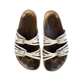 Birkenstock Sandals Womens Size 38 White Leather Sandals Cutout Buckle Germany‎